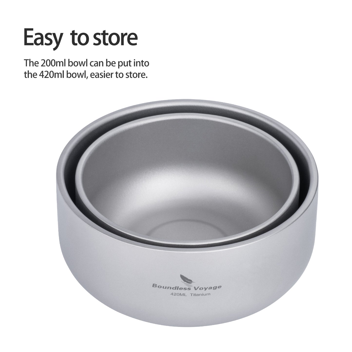 Boundless Voyage Sandblasted Double Walled Pure Titanium Bowl 200ml / 420ml | Ultralight Portable Metal Tableware for Oatmeal, Rice, Soup, Outdoor Camping & Daily Home Use Ti1083T/Ti1084T
