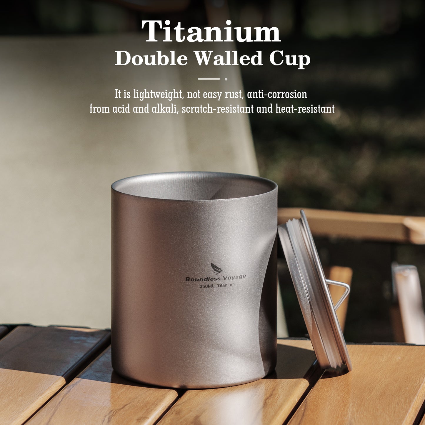 Boundless Voyage 350ml Pure Titanium Double Walled Cup with Lid | Ultralight Anti-Scald Insulated Coffee Mug for Outdoor Camping Hiking Home Office Use Ti3022D