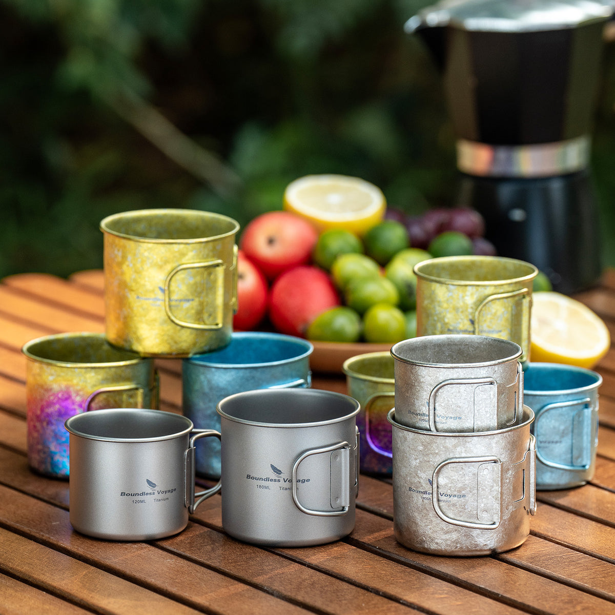 Boundless Voyage Pure Titanium Mini Cup with Folding Handle for Camping Ti3053A-Ti3053C