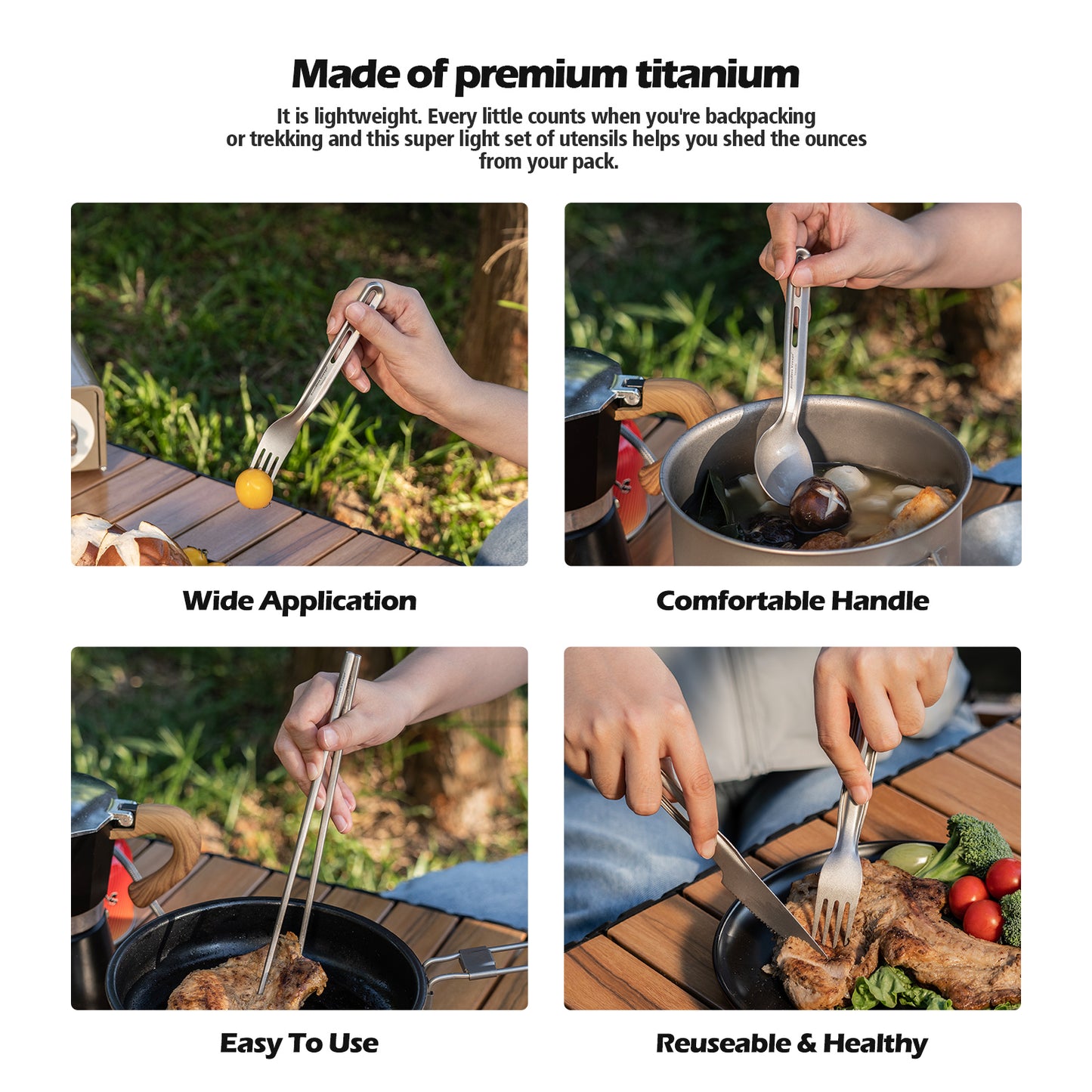 Boundless Voyage Ultralight Titanium Cutlery Set , Knife Spoon Fork Chopsticks Portable Tableware for Camping Travel  Ti1124T/Ti1125T