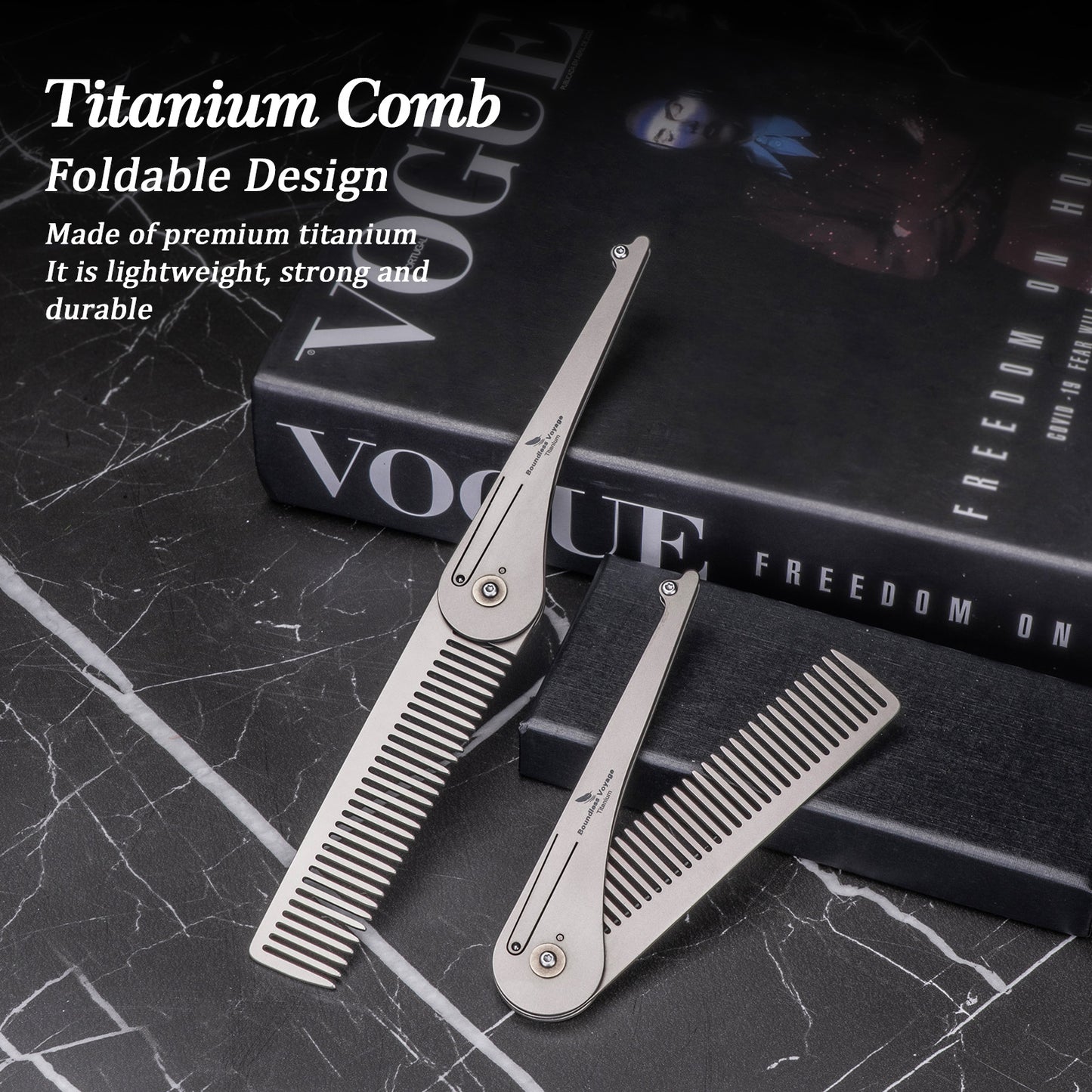 Boundless Voyage Titanium Foldable Comb, Ultralight Compact Folding Pocket Hair Comb for Outdoor Camping, Travel, Hiking and Daily‑Carry Ti9011A