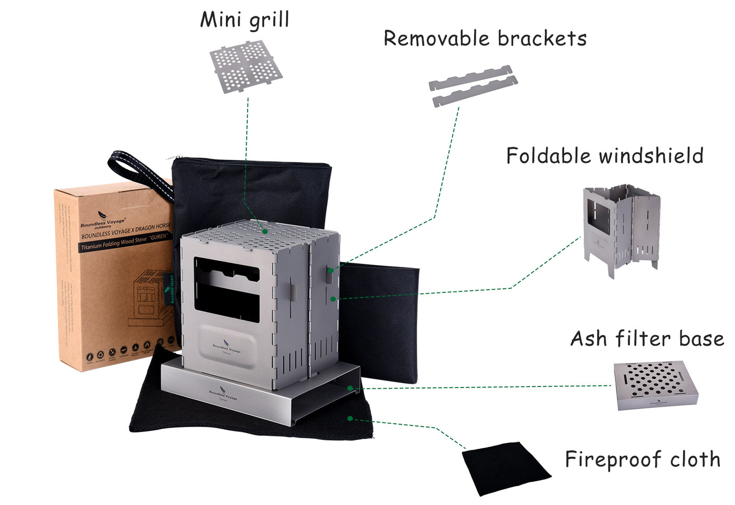 Boundless Voyage Outdoor Titanium Folding Wood Stove With Pot Bracket Camping Charcoal Burner Furnace Ti2010C