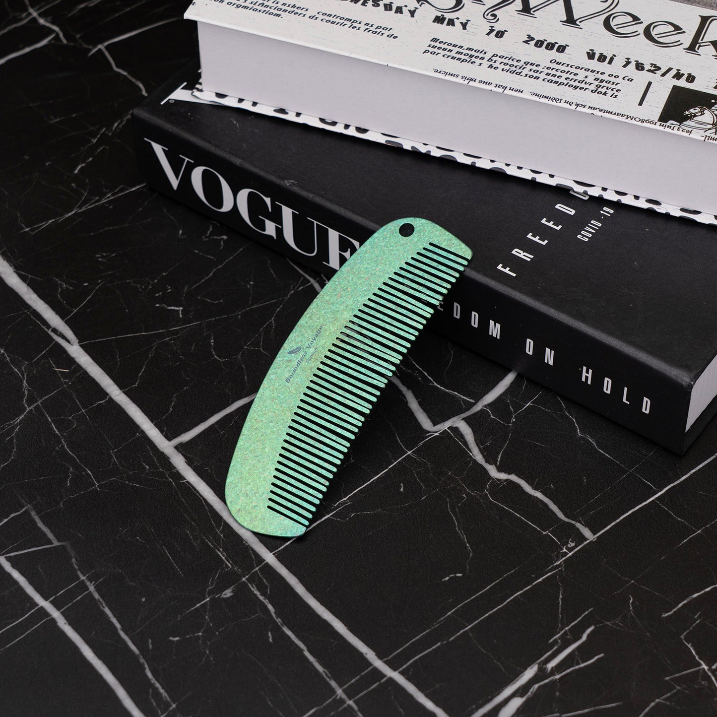 Boundless Voyage Titanium Crescent Comb, Unisex Hair & Beard Styling Comb for Daily Home Use and Travel Carry Ti9011B