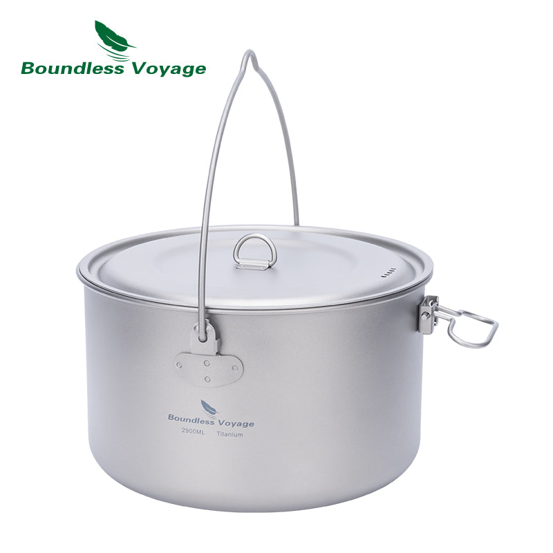 Boundless Voyage Titanium Pot Camping Cookware Stockpot with Lid, Stable Hanging, Steam Vent, Outdoor Lightweight Campfire Cooking Kit for Backpacking, Hiking & Campfire Cooking