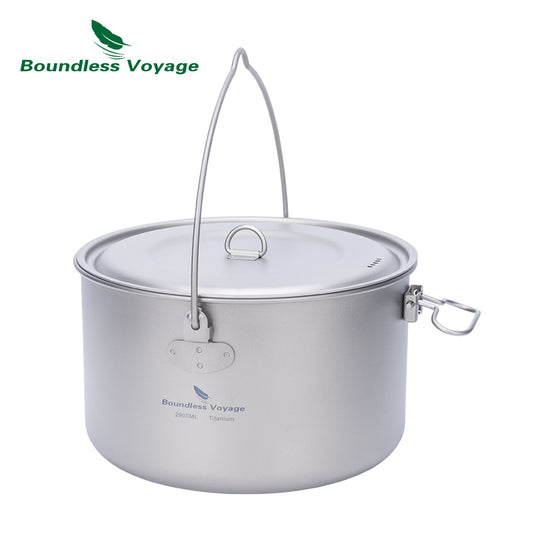 Boundless Voyage Titanium Pot Camping Cookware Stockpot with Lid, Stable Hanging, Steam Vent, Outdoor Lightweight Campfire Cooking Kit for Backpacking, Hiking & Campfire Cooking