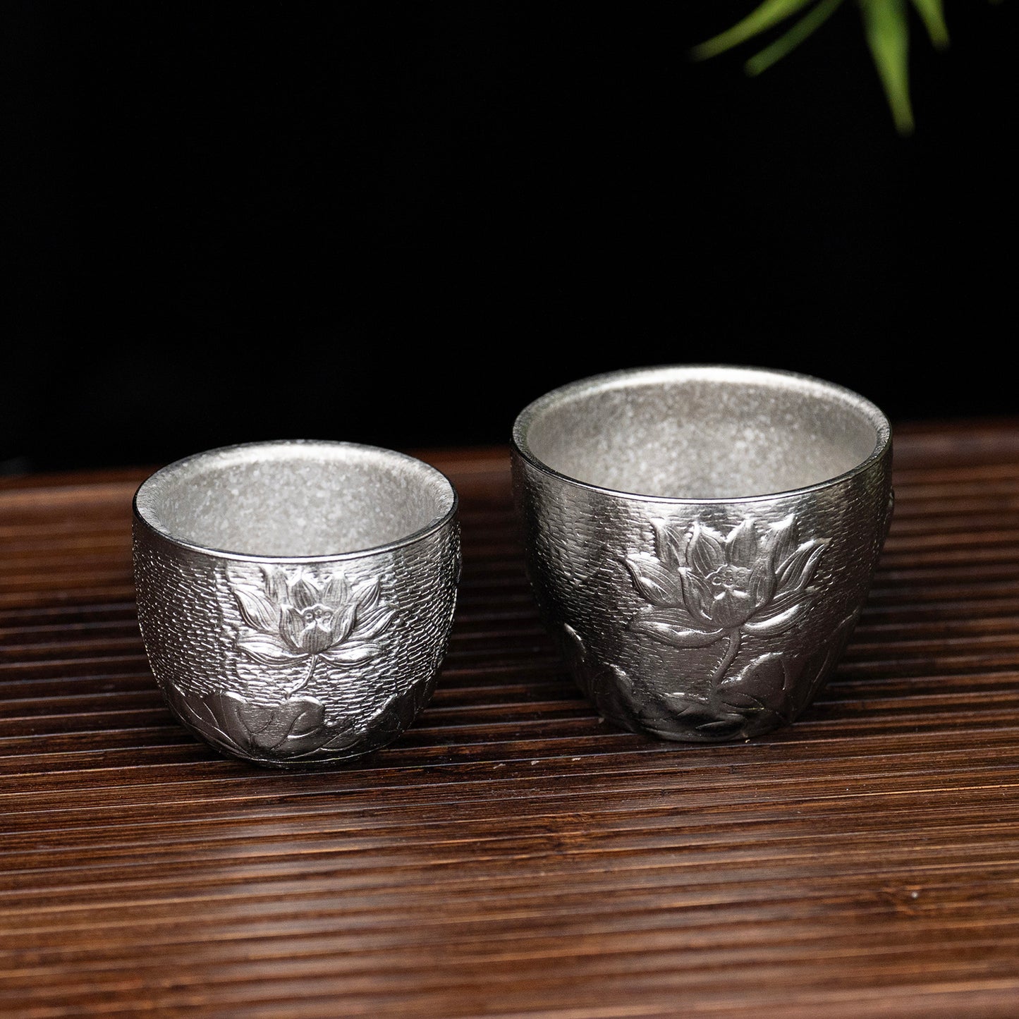 Boundless Voyage Titanium Double-Wall Cup Embossed Pattern, 50ml 100ml for Tea Whisky Home Bar Ti3081A Ti3081B