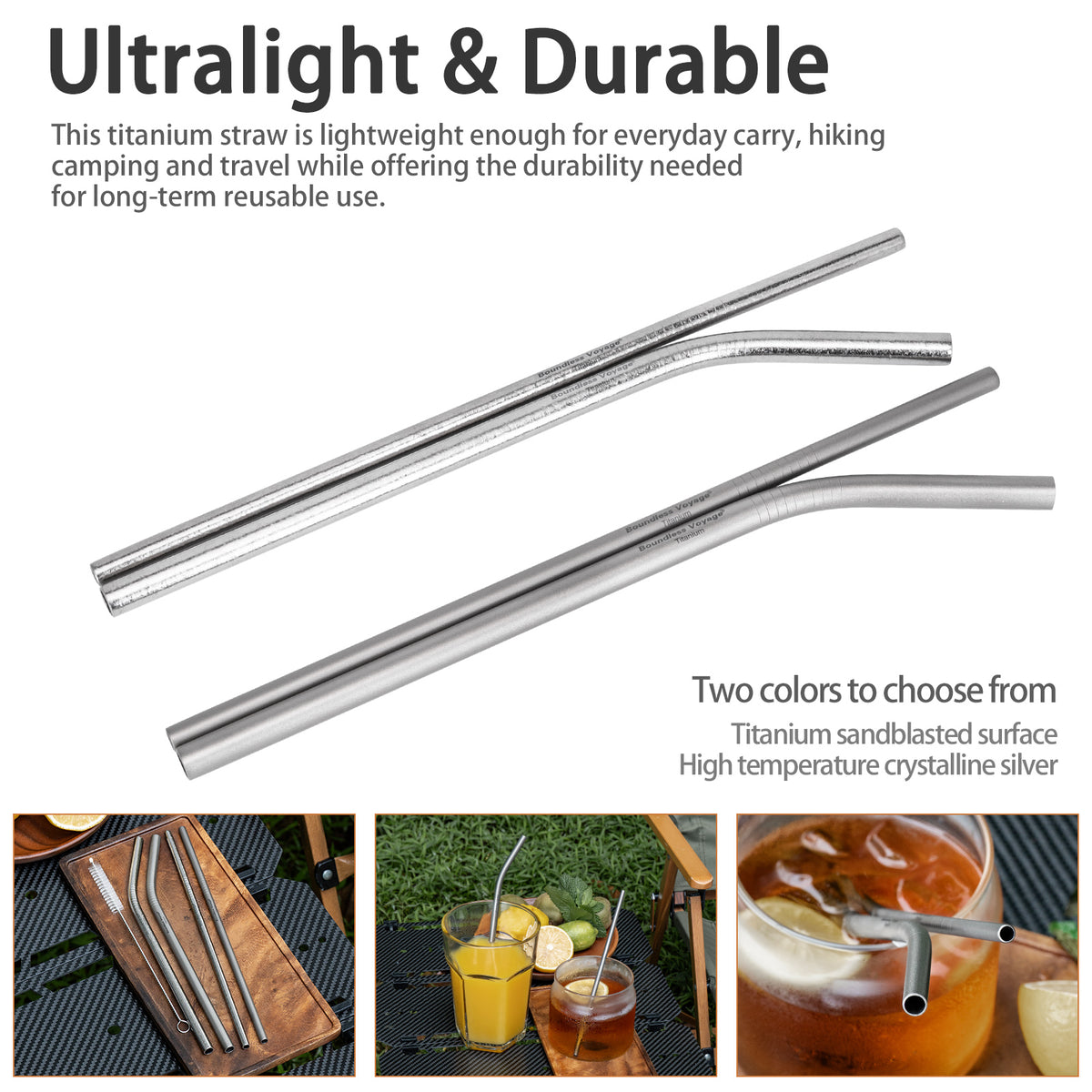 Boundless Voyage Titanium Drinking Straws, Reusable Pure Titanium Metal Straws 6mm 8mm Ti1016T Ti1017T