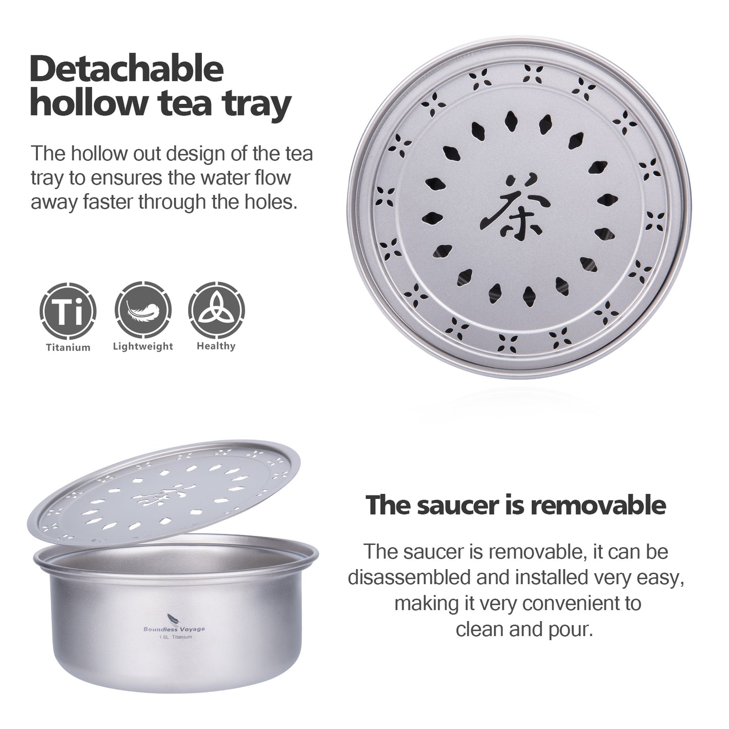 Boundless Voyage Titanium Portable Kung Fu Tea Tray, Portable Tea Saucer Compact Tea Board for Travel Camping Car Trip Ti3213D
