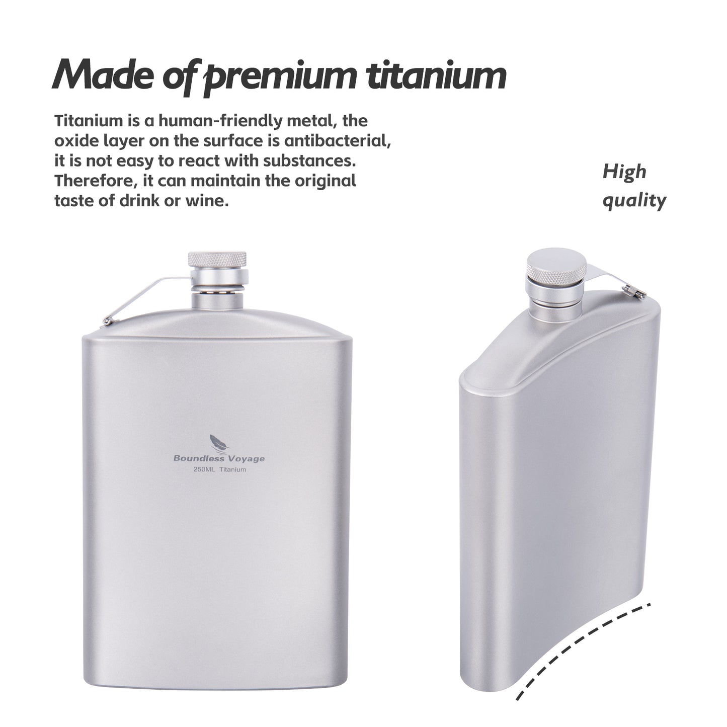 Boundless Voyage Titanium Ultralight Hip Flask 250ml Portable Wine Bottle with Funnel Camping Picnic Pocket Whiskey Alcohol Drinkware Accessories Ti3063D-Ti3064D