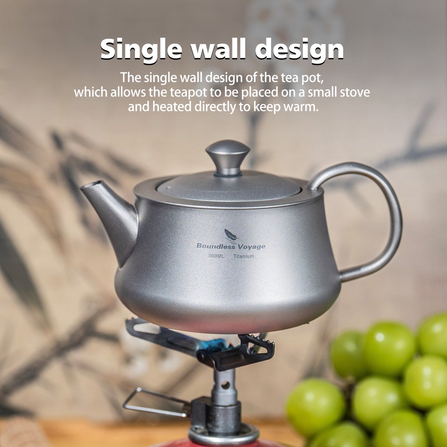 Boundless Voyage 300ml Titanium Teapot, Ultralight Portable Reusable Travel Water Pot, Compact Drinkware for Home Office, Outdoor Camping, Hiking & Picnic Ti3118D/Ti3119D