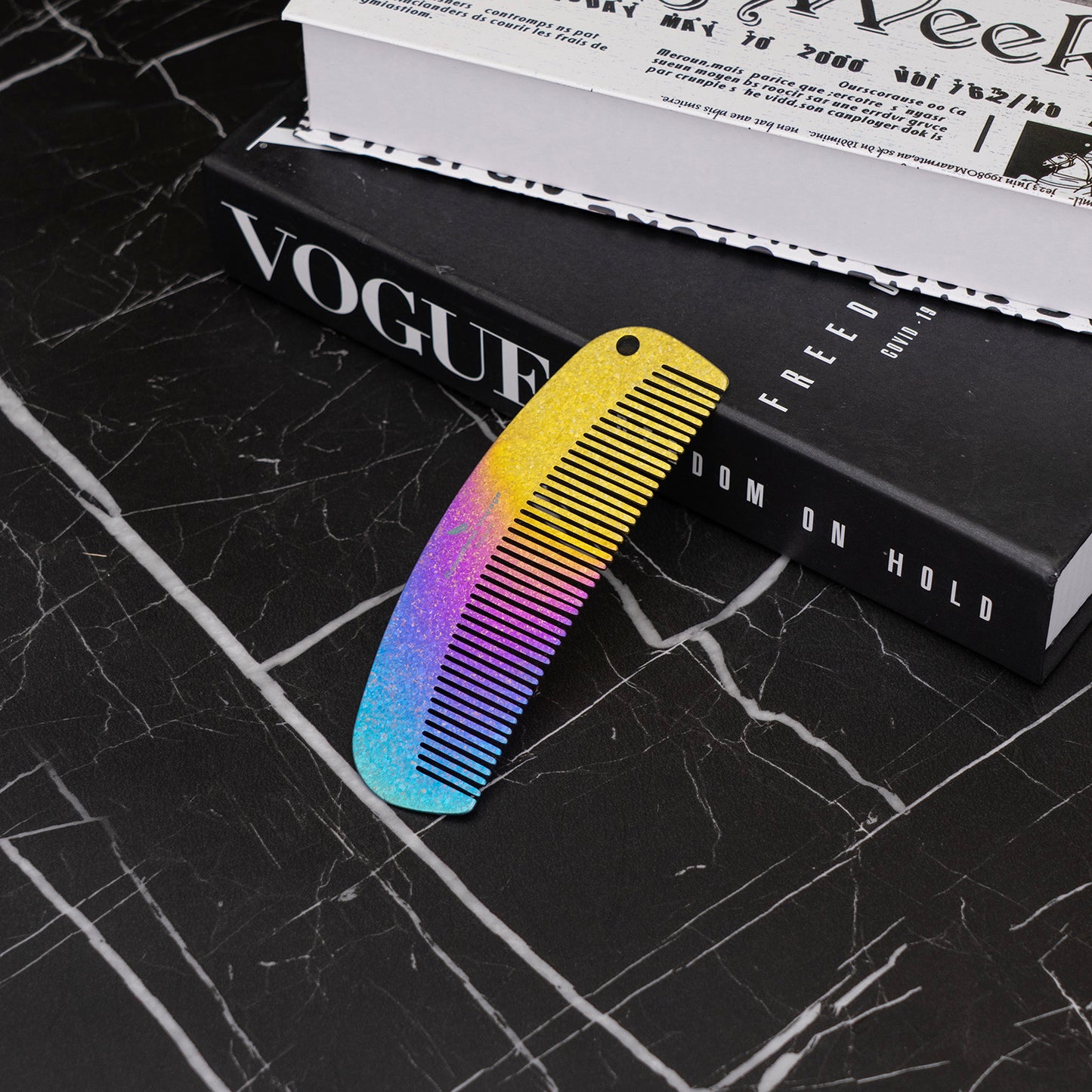 Boundless Voyage Titanium Crescent Comb, Unisex Hair & Beard Styling Comb for Daily Home Use and Travel Carry Ti9011B
