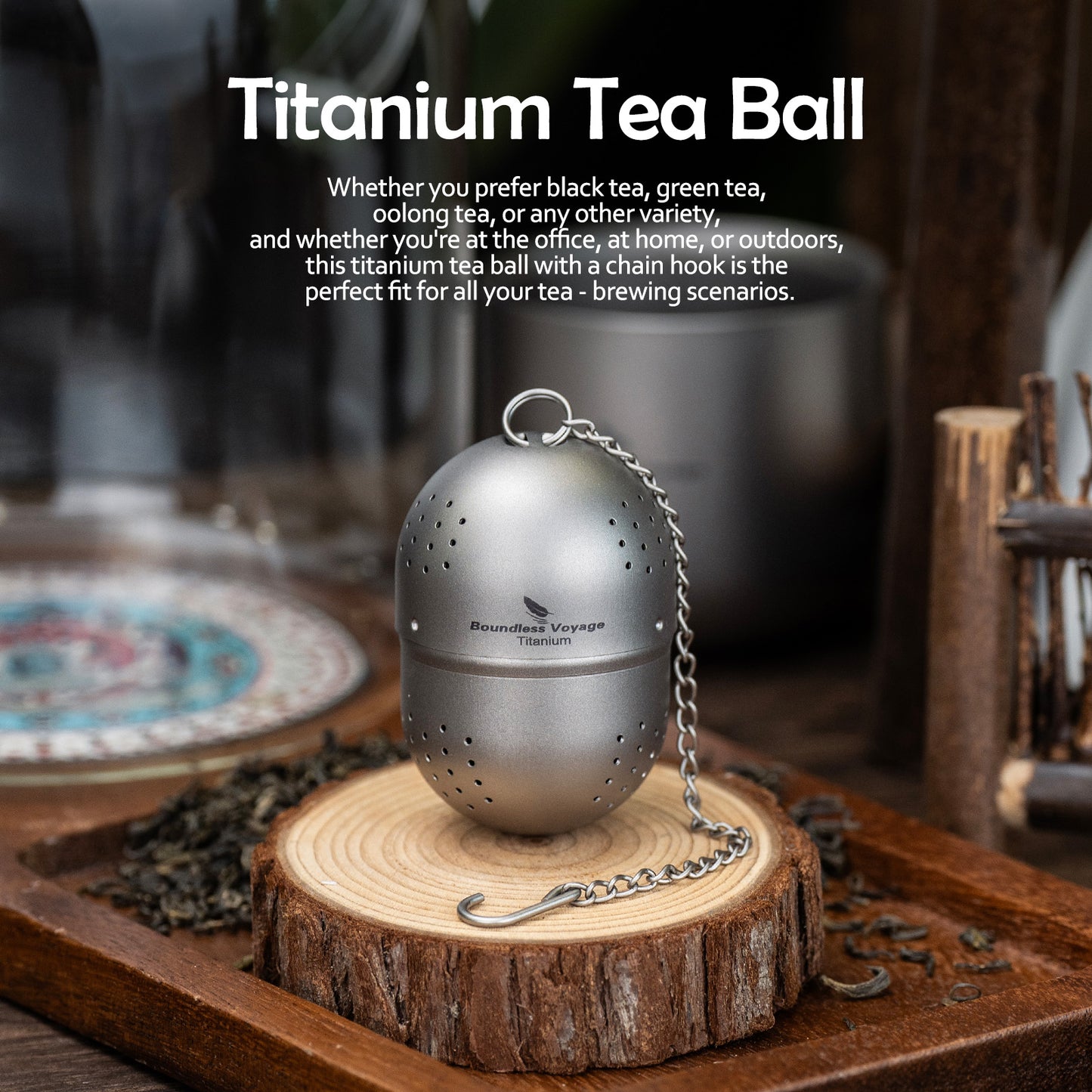 Boundless Voyage Ultralight Titanium Tea Ball Infuser with Extended Chain, Fine Mesh Strainer for Loose Tea & Spices, Reusable Filter for Mugs Teapots Home Kitchen Teaware Ti3207A