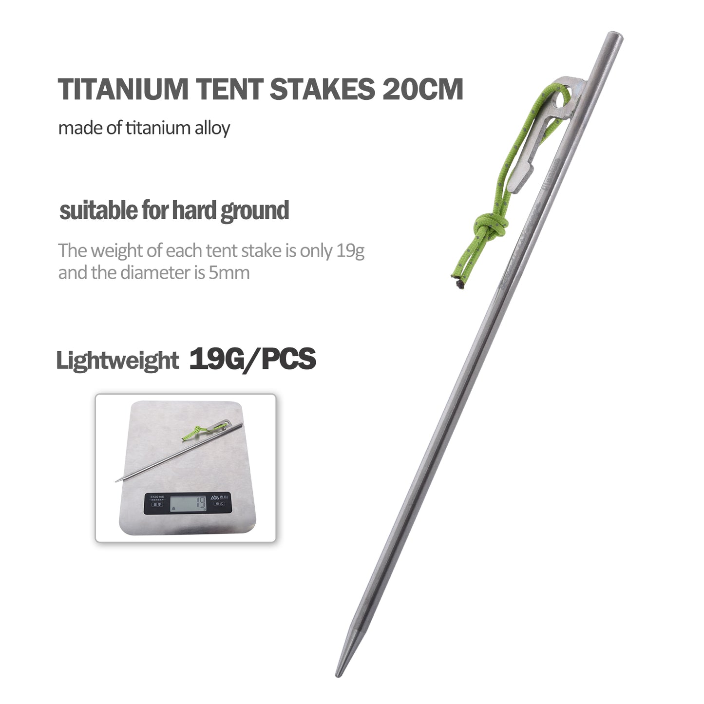 Boundless Voyage 20cm Pure Titanium Tent Stakes 6Pcs | Ultralight Heavy Duty Tent Pegs for Hard Soil, Snowfield & Grassland, Multi-Purpose Accessories for Camping, Hiking, Climbing & Garden Plant Support Ti4014P