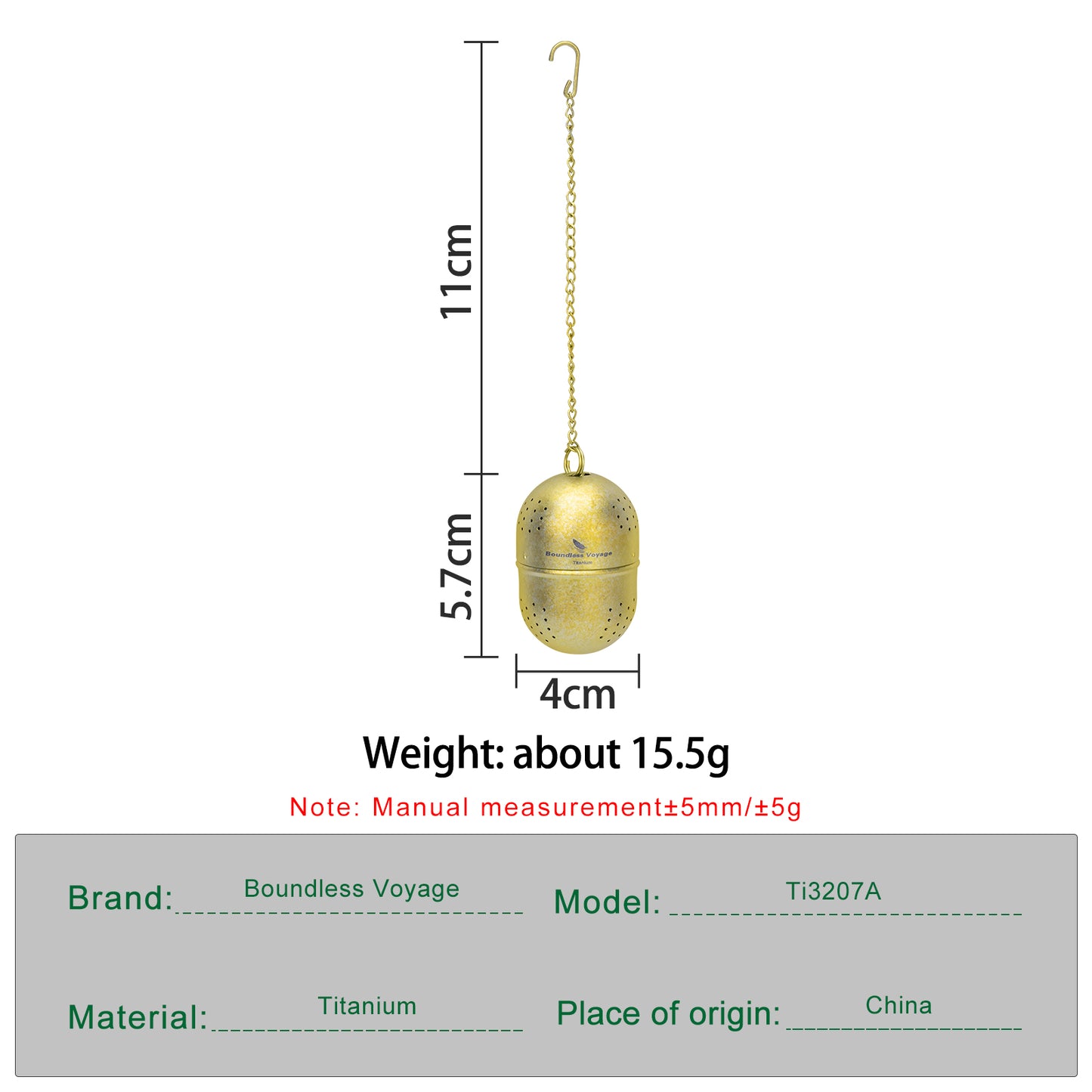 Boundless Voyage Ultralight Titanium Tea Ball Infuser with Extended Chain, Fine Mesh Strainer for Loose Tea & Spices, Reusable Filter for Mugs Teapots Home Kitchen Teaware Ti3207A
