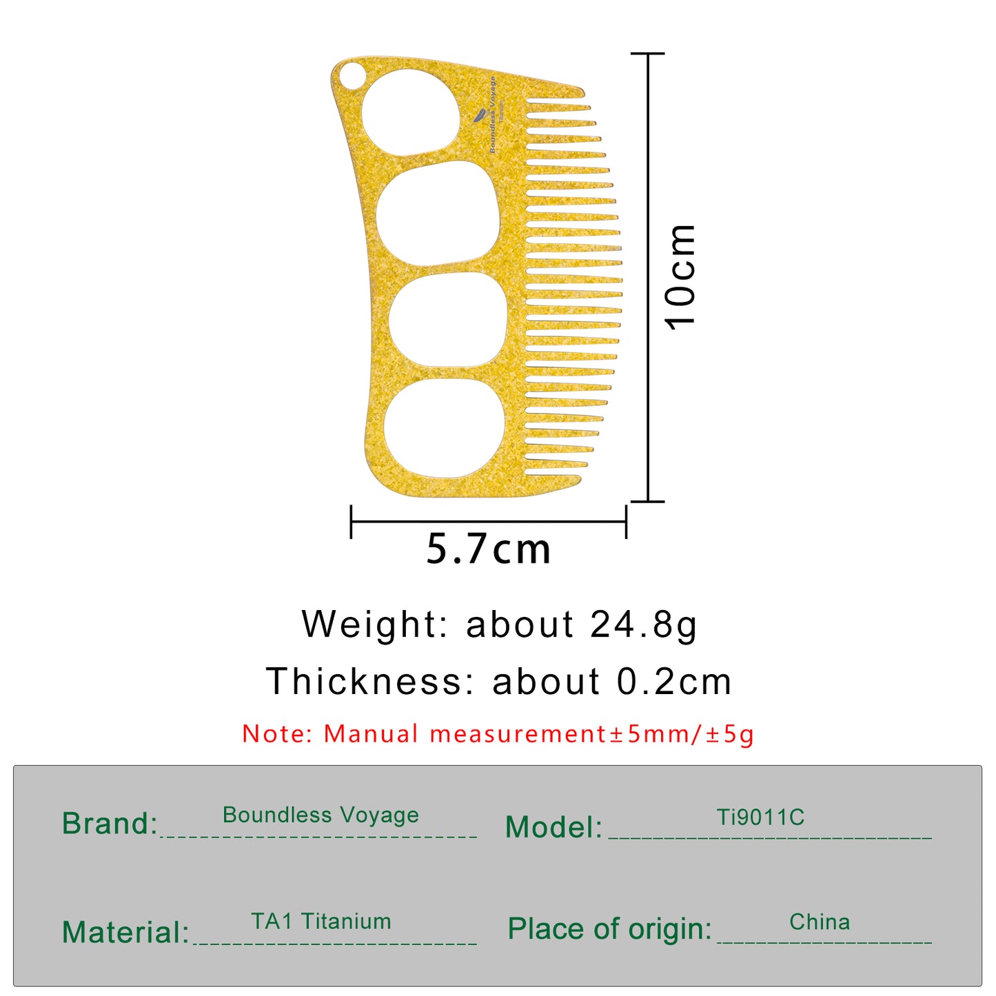 Boundless Voyage Titanium Crescent Comb, Unisex Hair & Beard Grooming Comb for Household Daily Use and Travel Carry
