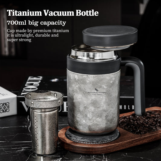 Boundless Voyage 700ml Pure Titanium Double Wall Insulated Cup with Lid & Coffee Filter, Portable Reusable Travel Mug, Keeps Hot & Cold Drinks Ti3237D