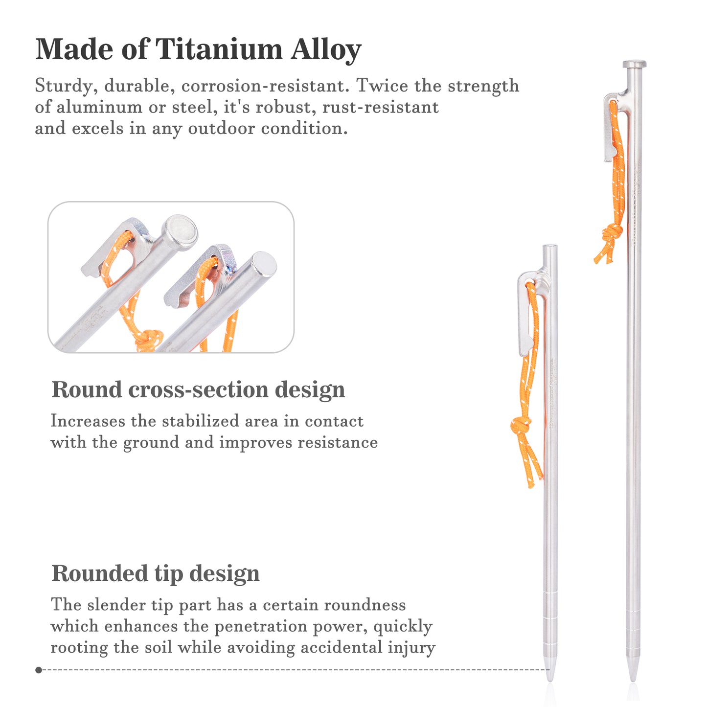 Boundless Voyage Multi-Size Titanium Alloy Tent Stakes | Ultralight Heavy Duty Ground Pegs, Portable Camping Accessories, Sizes 20/24/30/35/40cm, 4Pcs & 6Pcs Optional Sets Ti4012P