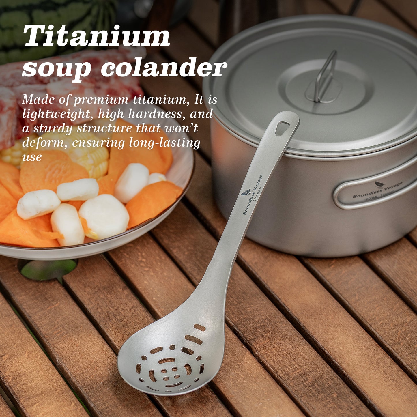 Boundless Voyage Pure Titanium Skimmer Colander with Long Handle | Ultralight Portable Kitchen & Camping Filter Spoon for Fried Food Ti1038A&nbsp;