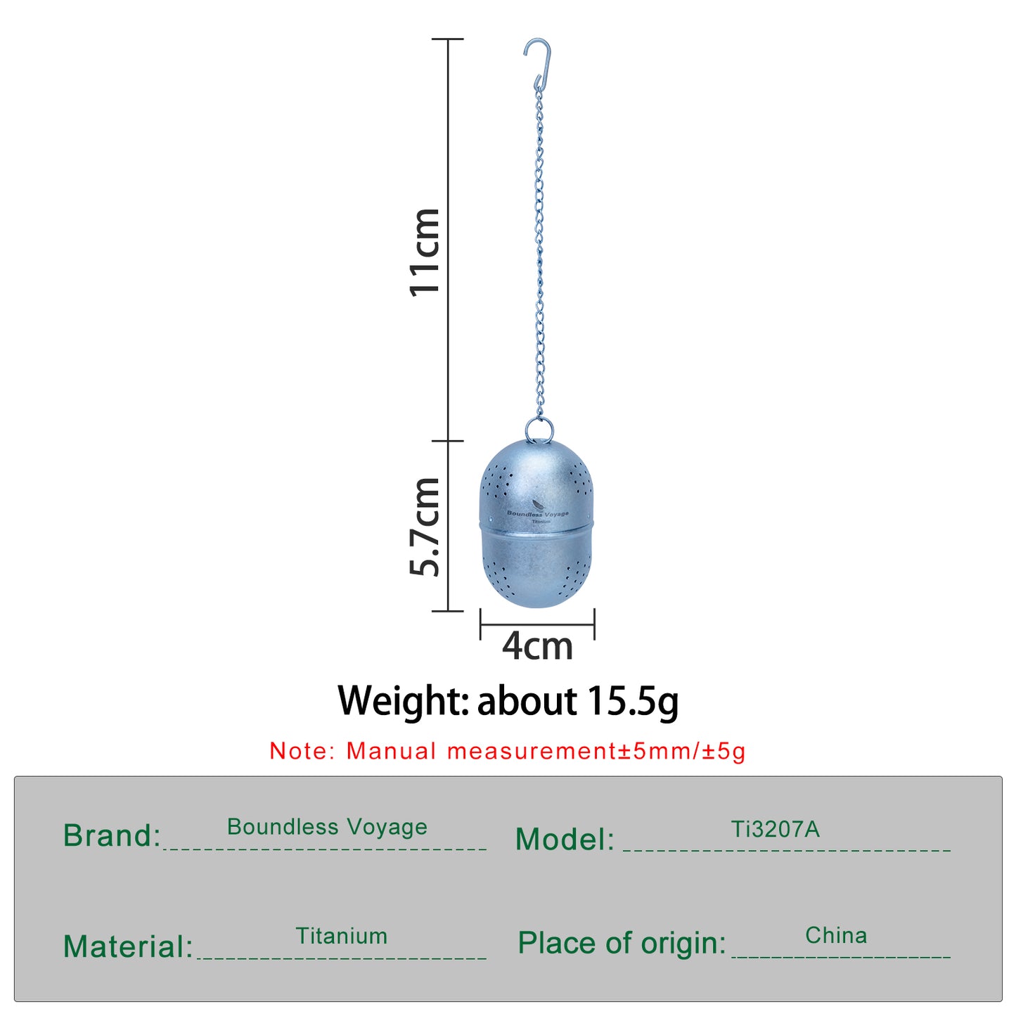 Boundless Voyage Ultralight Titanium Tea Ball Infuser with Extended Chain, Fine Mesh Strainer for Loose Tea & Spices, Reusable Filter for Mugs Teapots Home Kitchen Teaware Ti3207A