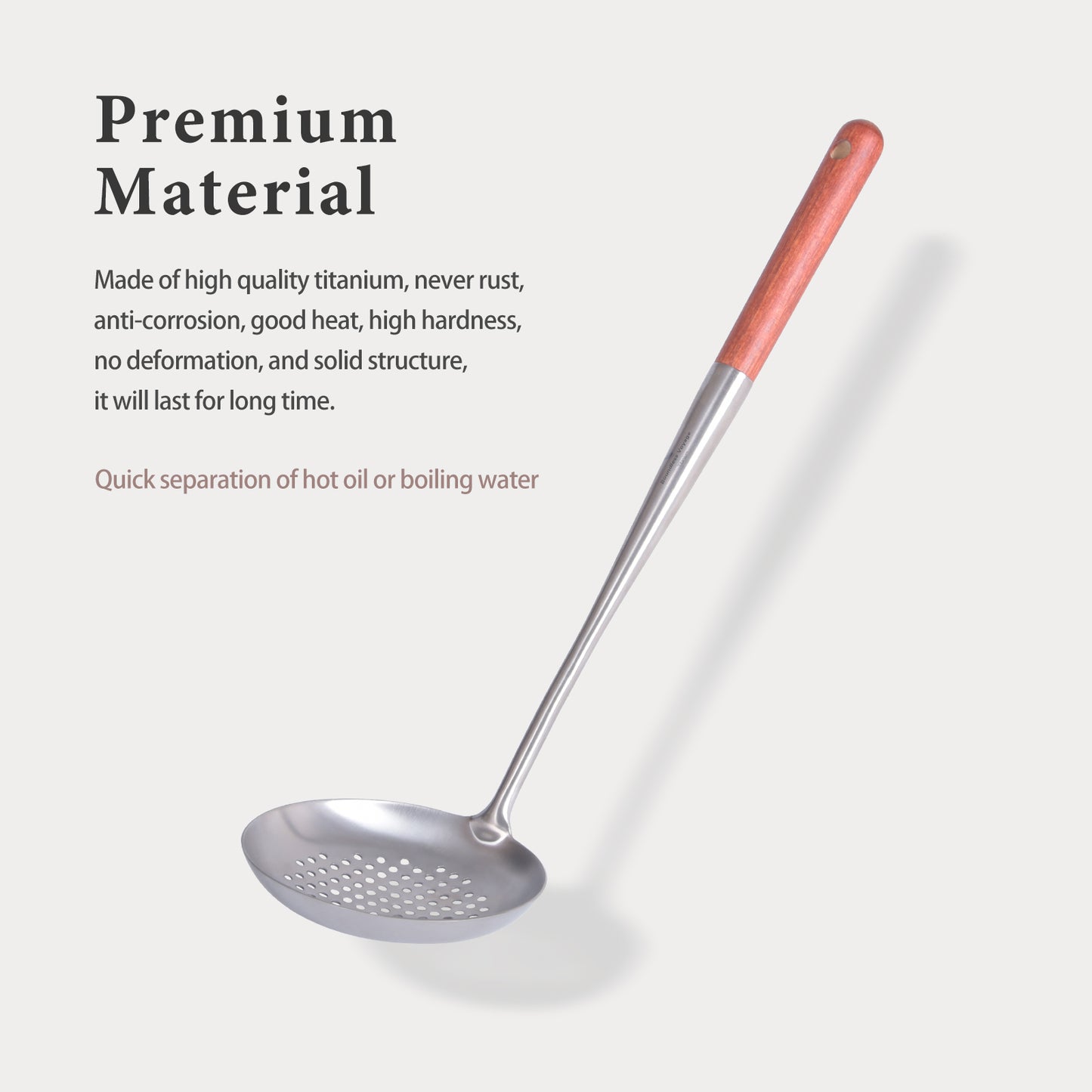 Boundless Voyage Pure Titanium Skimmer Spoon, Lightweight Strainer Colander Ladle with Wooden Handle, Durable Kitchen Cooking Tool for Home & Outdoor Ti5005P