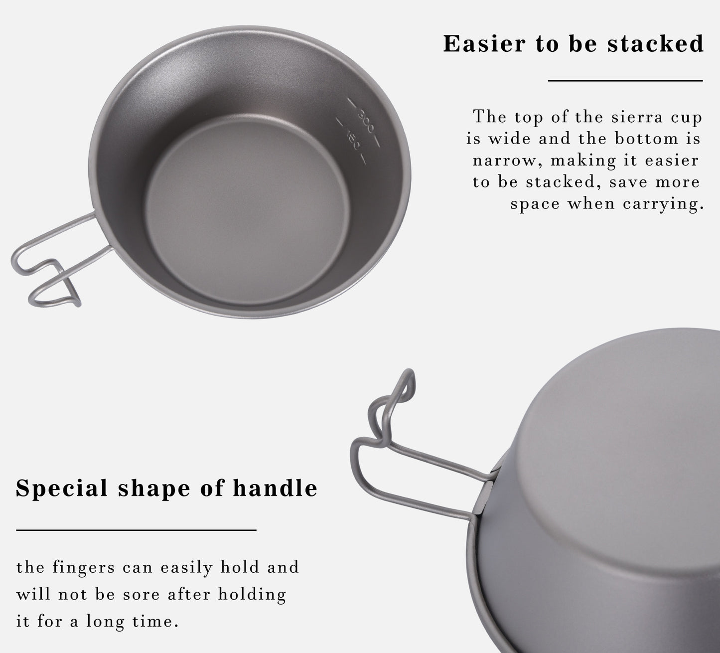Boundless Voyage Sandblasted Pure Titanium Sierra Cup Bowl with Handle 300ml / 450ml | Portable Outdoor Mug Cookware Tableware for Camping & Hiking Ti1090T-Ti1092T