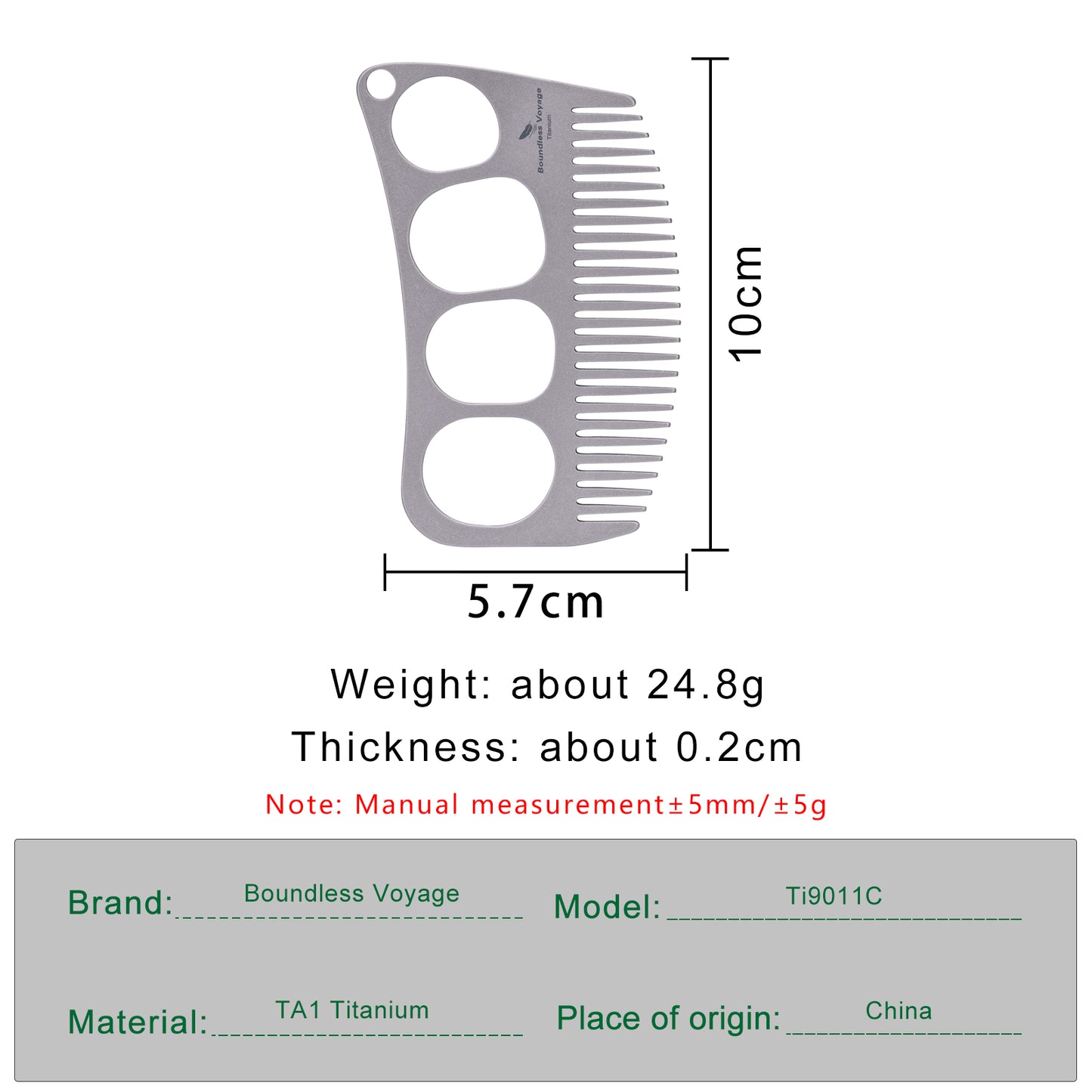 Boundless Voyage Titanium Crescent Comb, Unisex Hair & Beard Grooming Comb for Household Daily Use and Travel Carry