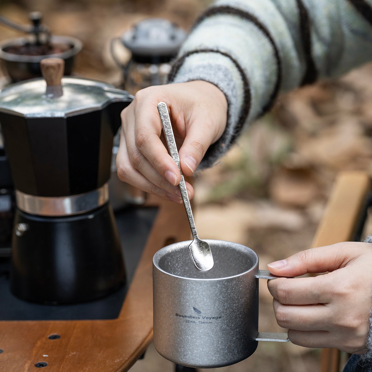 Boundless Voyage 220ml Double Wall Titanium Coffee Cup, Lightweight Portable Insulated Mug, Outdoor Camping Travel Tableware Ti3052D