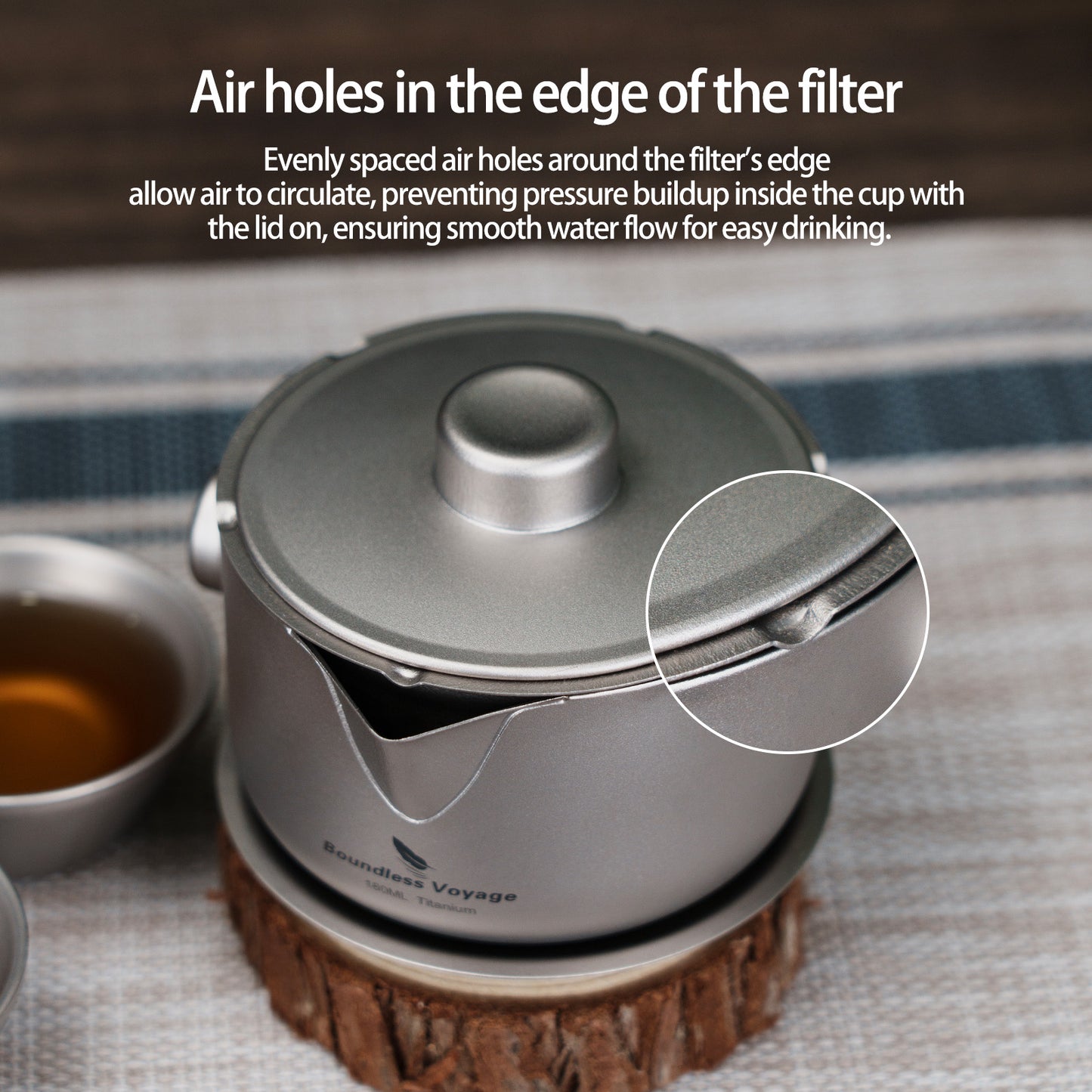Boundless Voyage 180ml Sandblasted Finish Titanium Double-Layer Tea Maker with Lid Filter Ultralight Teapot with Double-Walled Anti-scalding Coffee Cup MugTi3136D / Ti3137D