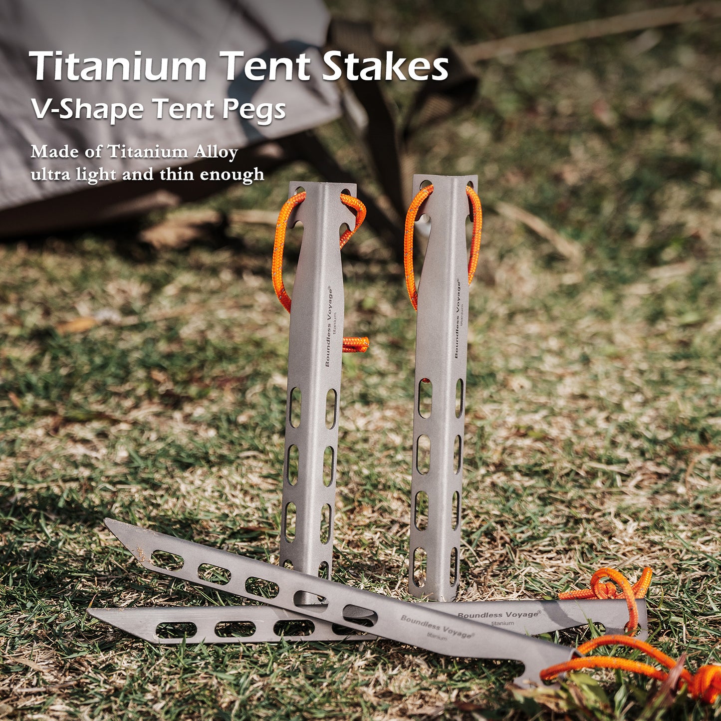 Boundless Voyage 20cm / 7.8in V-Shape Titanium Tent Stakes | Ultralight Heavy Duty Ground Pegs, Outdoor Camping Awning Canopy Accessories, 8Pcs Pack Ti4011P