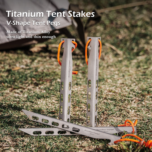 Boundless Voyage 20cm / 7.8in V-Shape Titanium Tent Stakes | Ultralight Heavy Duty Ground Pegs, Outdoor Camping Awning Canopy Accessories, 8Pcs Pack Ti4011P