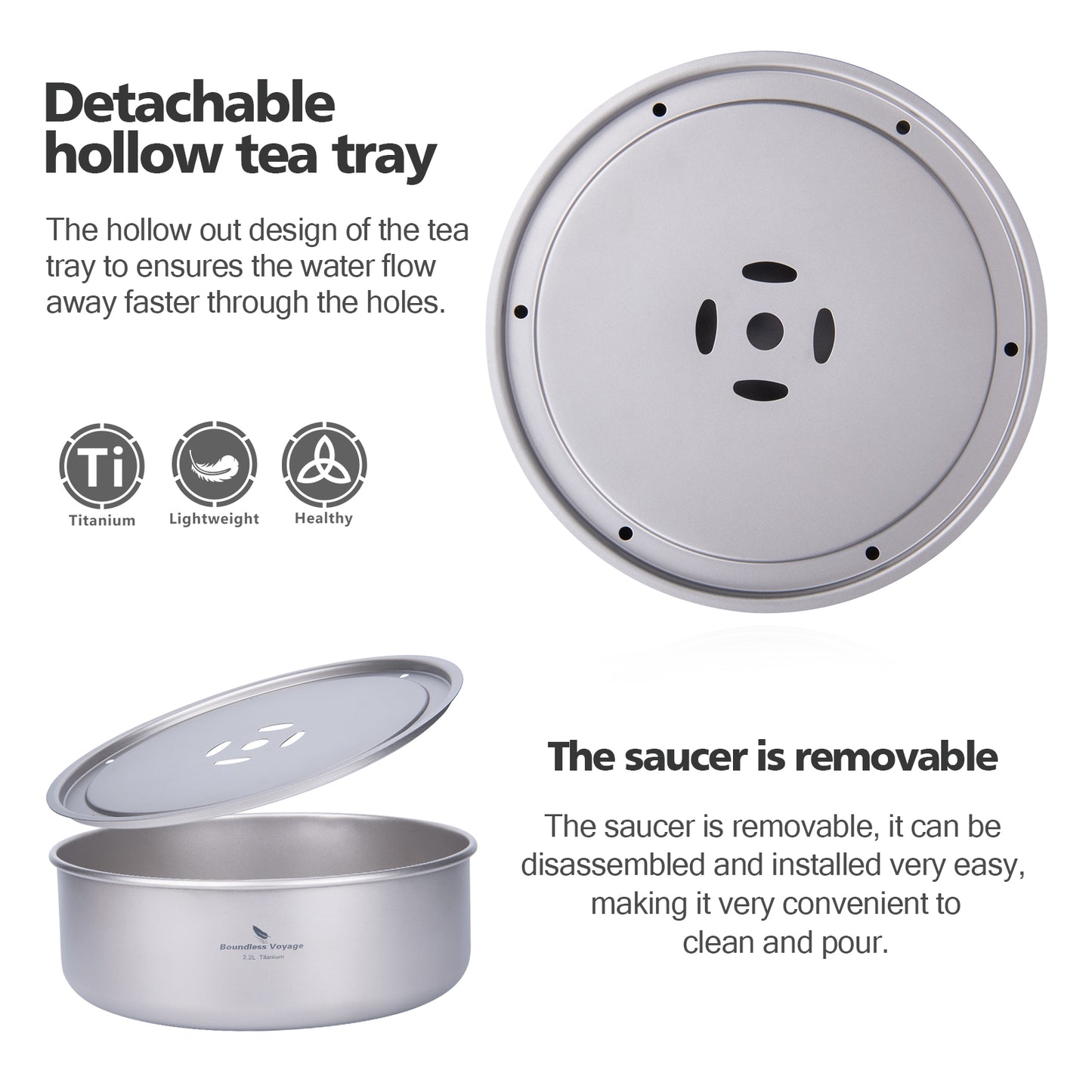 Boundless Voyage Titanium Tea Tray Serving Tray Travel Home Office Tea Coffee Container Drainage Water Storage Titanium Pot Ti3214D