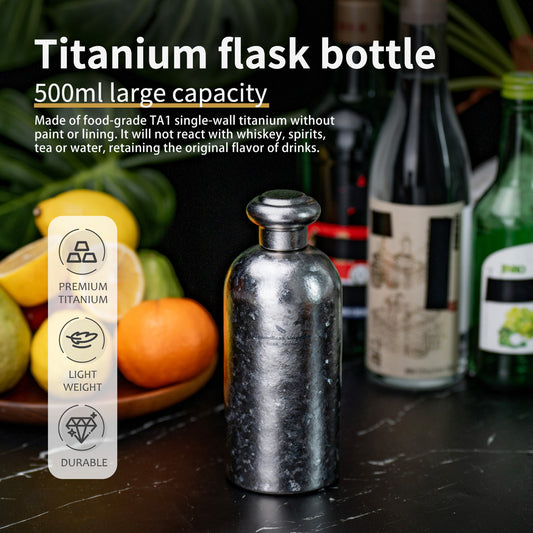 Boundless Voyage 500ml Coating-Free Titanium Flask Leakproof Narrow Mouth Liquor Bottle Ultralight Outdoor Travel Camping Hiking Ti3268A
