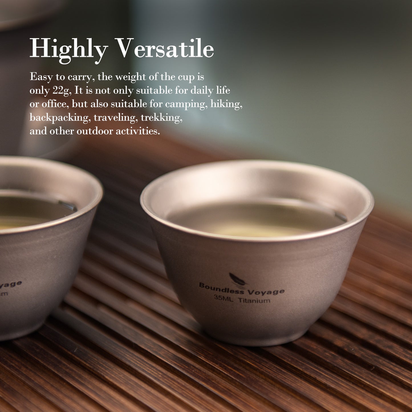 Boundless Voyage 35ml Double-Wall Titanium Sake Cup & Kung Fu Tea Cup, Portable Mini Mug for Camping, Picnic & Daily Home Use Ti3205D