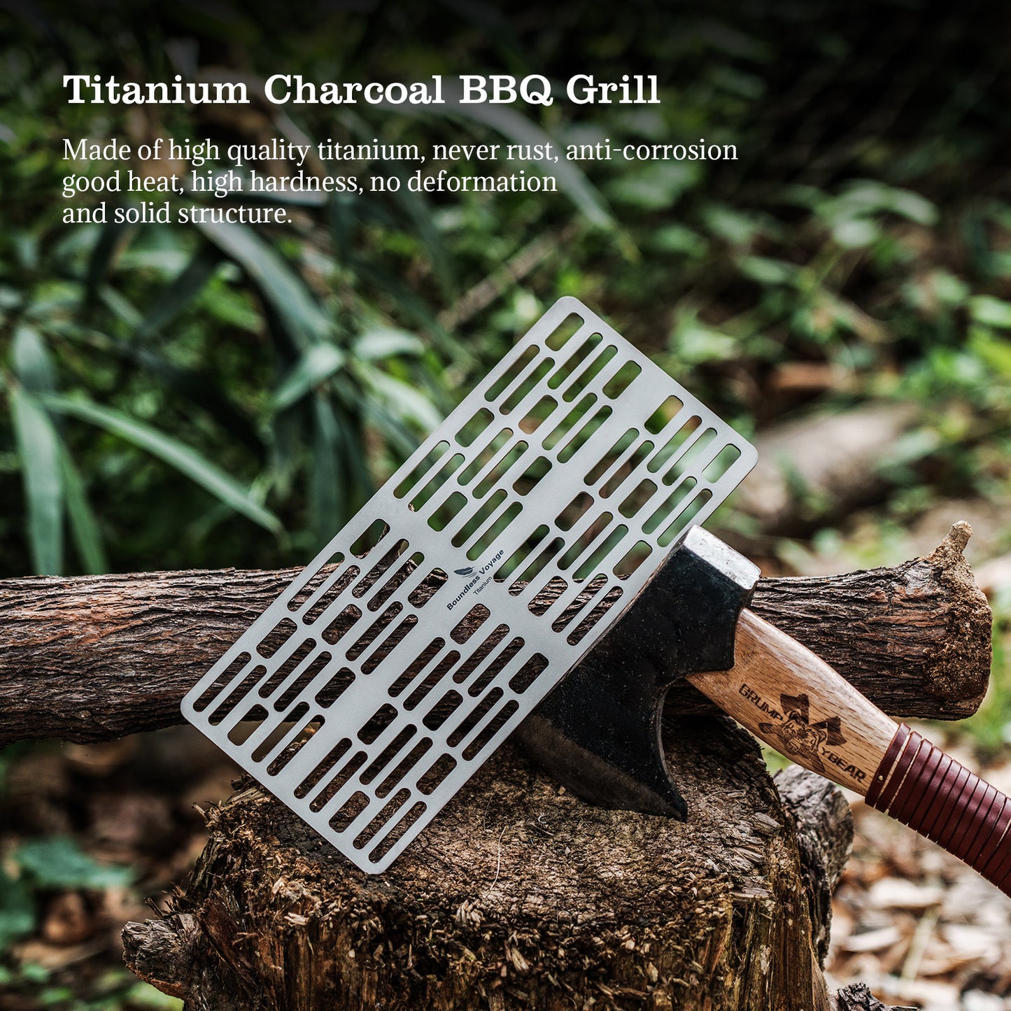 Boundless Voyage Mini Size Durable Titanium Charcoal BBQ Grill Plate Include a Carry Bag for Outdoor Camping Beach Ti2021C
