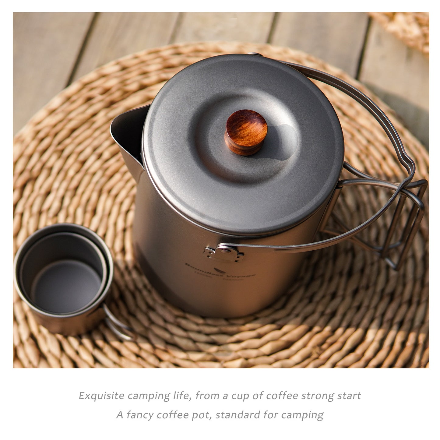 Boundless Voyage 1.5L Titanium Camping Coffee Pot, Stovetop & Campfire Safe Fast Brew Kettle for Boiling Water, Outdoor Travel & Barista Brewing Ti3128D/Ti3129D