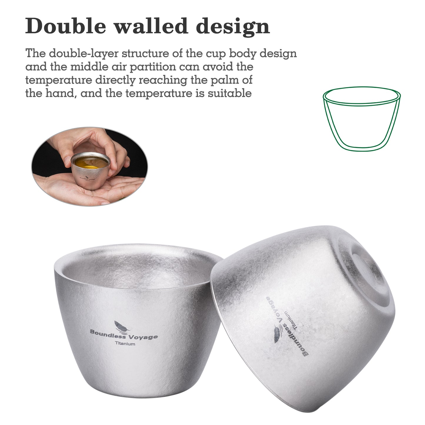 Boundless Voyage Double-Wall Pure Titanium Drinking Mug | Portable Tea Cup for Camping, Picnic & Daily Home Use Ti3089D