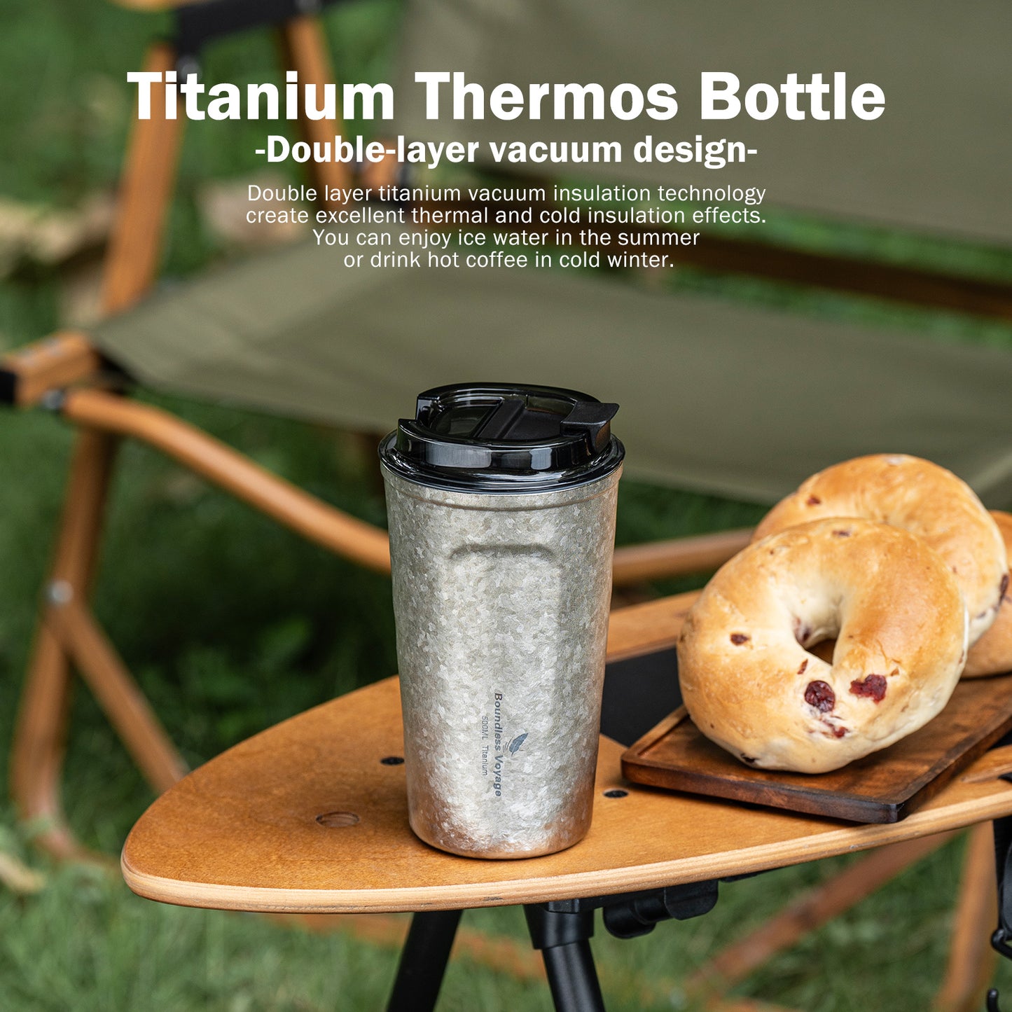 Boundless Voyage Titanium Insulated Drinking Cup Double Wall Vacuum Travel Coffee Tea Water Mug Ti3235D