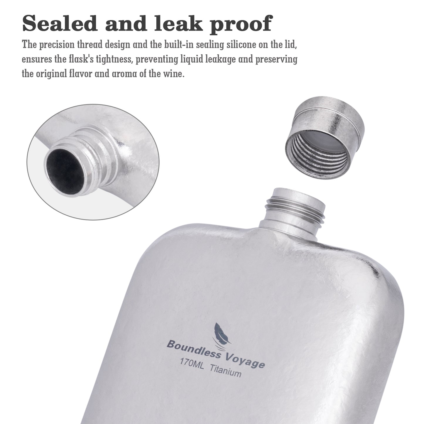 Boundless Voyage Titanium Hip Flask 170ml Small Liquor Flask Bottle for Whiskey Vodka Wine Portable Travel Outdoor Ultralight Pocket Drinkware for Men & Women Ti3263D