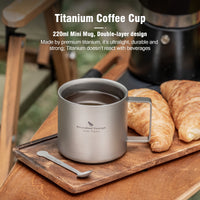 Boundless Voyage 220ml Double Wall Titanium Coffee Cup, Lightweight Portable Insulated Mug, Outdoor Camping Travel Tableware Ti3052D