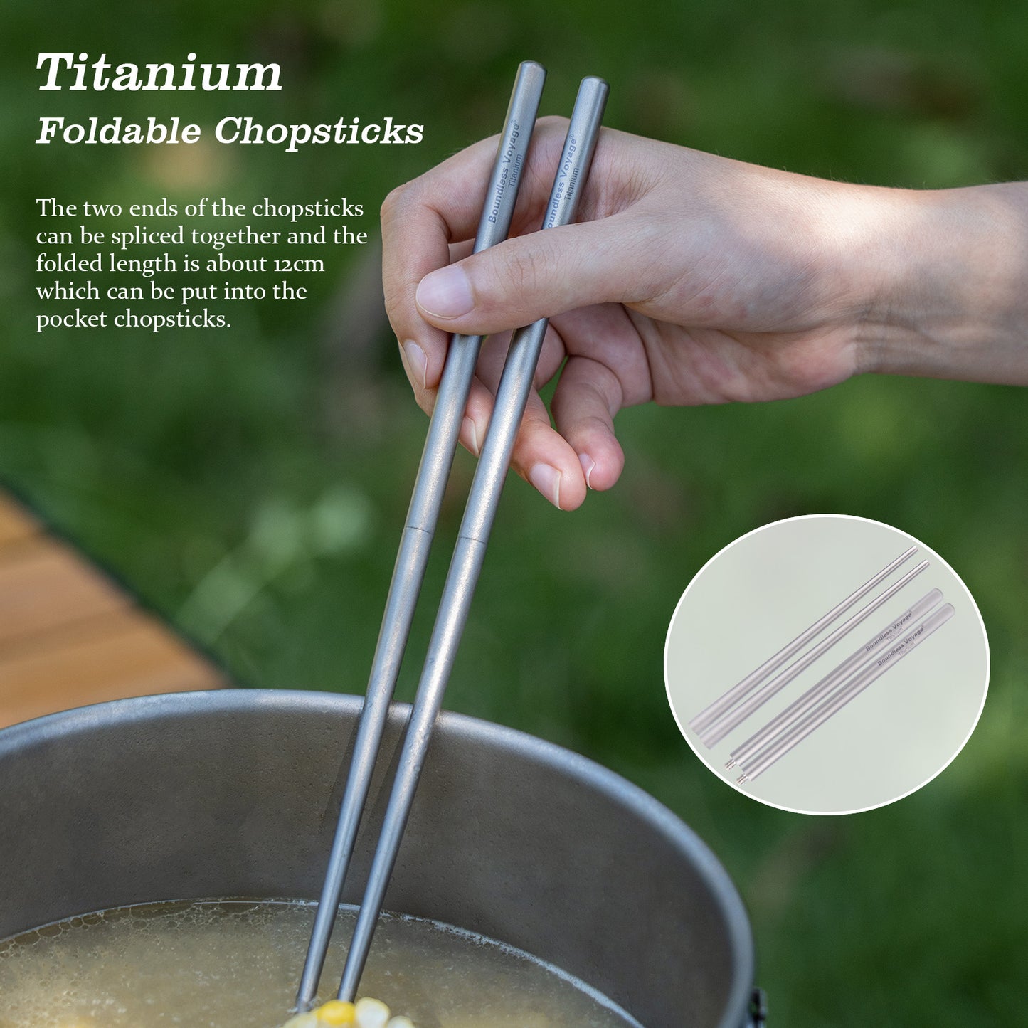 Boundless Voyage Pure Titanium Telescopic Foldable Chopsticks | Ultralight Portable Reusable Cutlery for Camping Hiking Travel Picnic Ti1007T