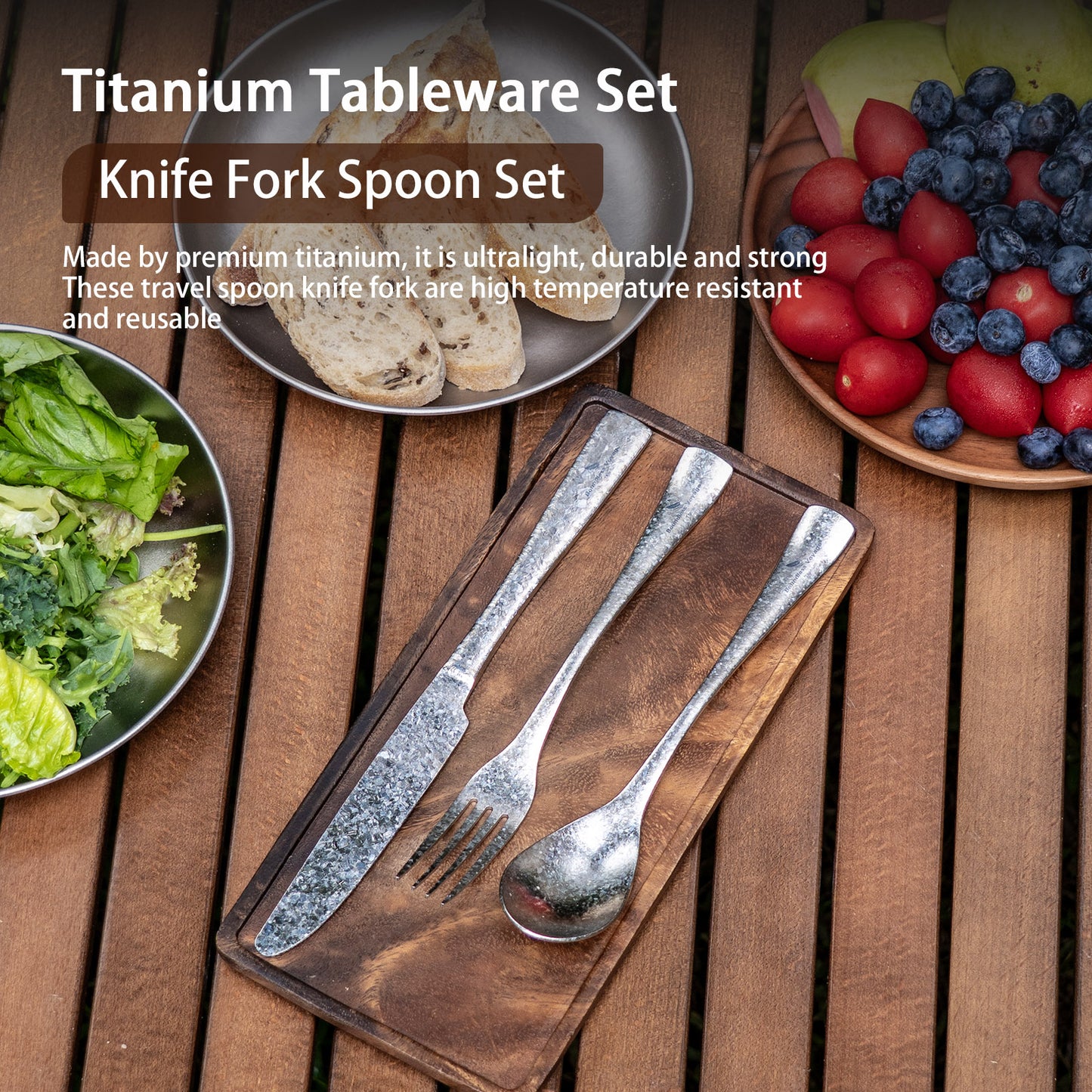 Boundless Voyage Titanium Camping Tableware Utility Cutlery Set Knife Fork Spoon Set for Home Travel Ti1055A