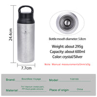 Boundless Voyage Titanium Double-Walled Cup Insulated Bottle 600ml Portable Reusable Travel Coffee Tea Mug for Hot and Cold Beverages Ti3010D