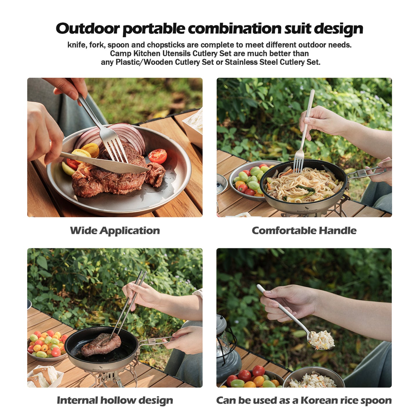 Boundless Voyage Pure Titanium Cutlery Set | Chopsticks Knife Fork Spoon, Ultralight Portable Tableware for Camping Travel Daily Home Use Ti1056T