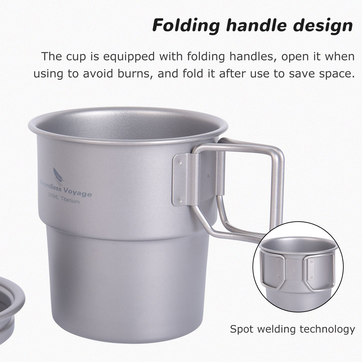 Boundless Voyage Titanium Cup Portable Stackable Mug Outdoor Water Coffee Cup with Lid Ti3051D