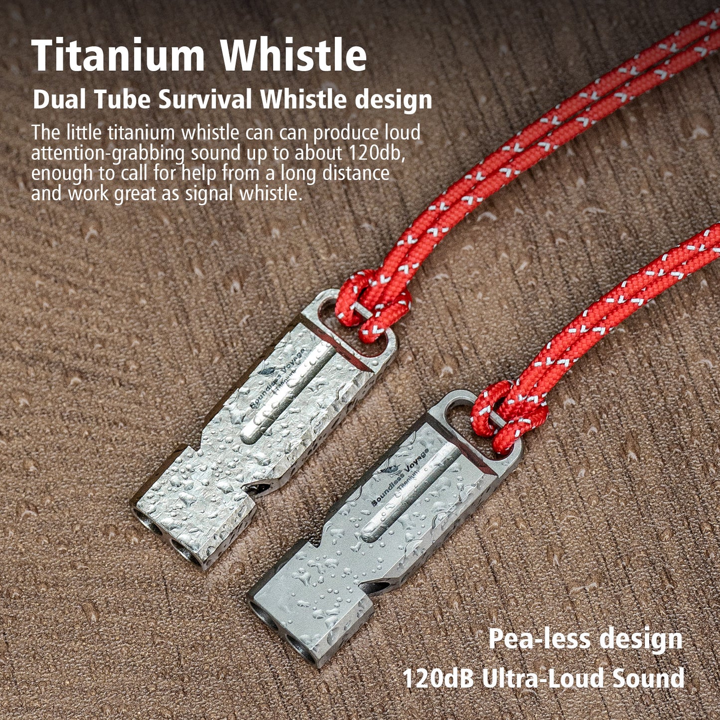 Boundless Voyage Titanium Dual Tube Survival Whistle, High Decibel Emergency Whistle, Lightweight & Durable Outdoor Safety Whistle for Camping Hiking Backpacking Ti9029O
