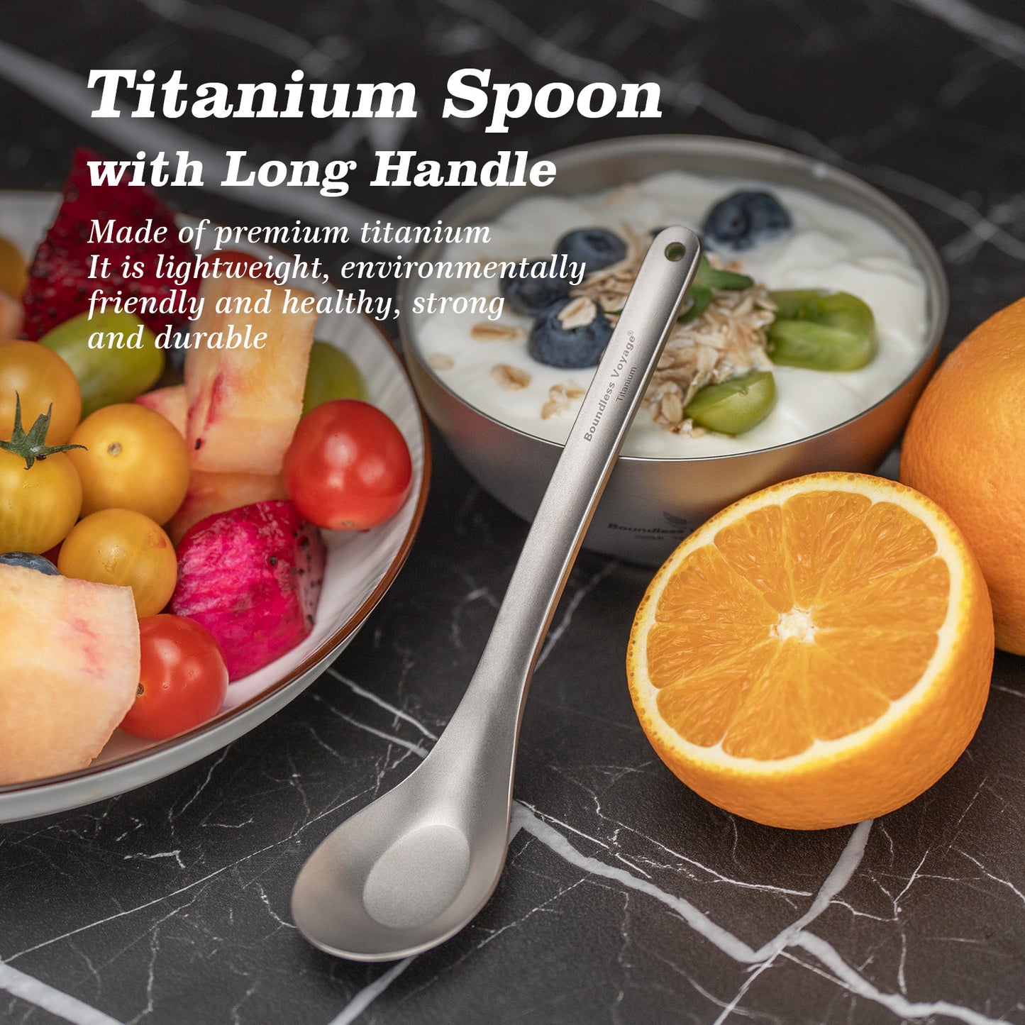 Boundless Voyage Long Handle Pure Titanium Soup Spoon | Ultralight Reusable Cutlery for Camping, Hiking & Daily Use Ti1029T