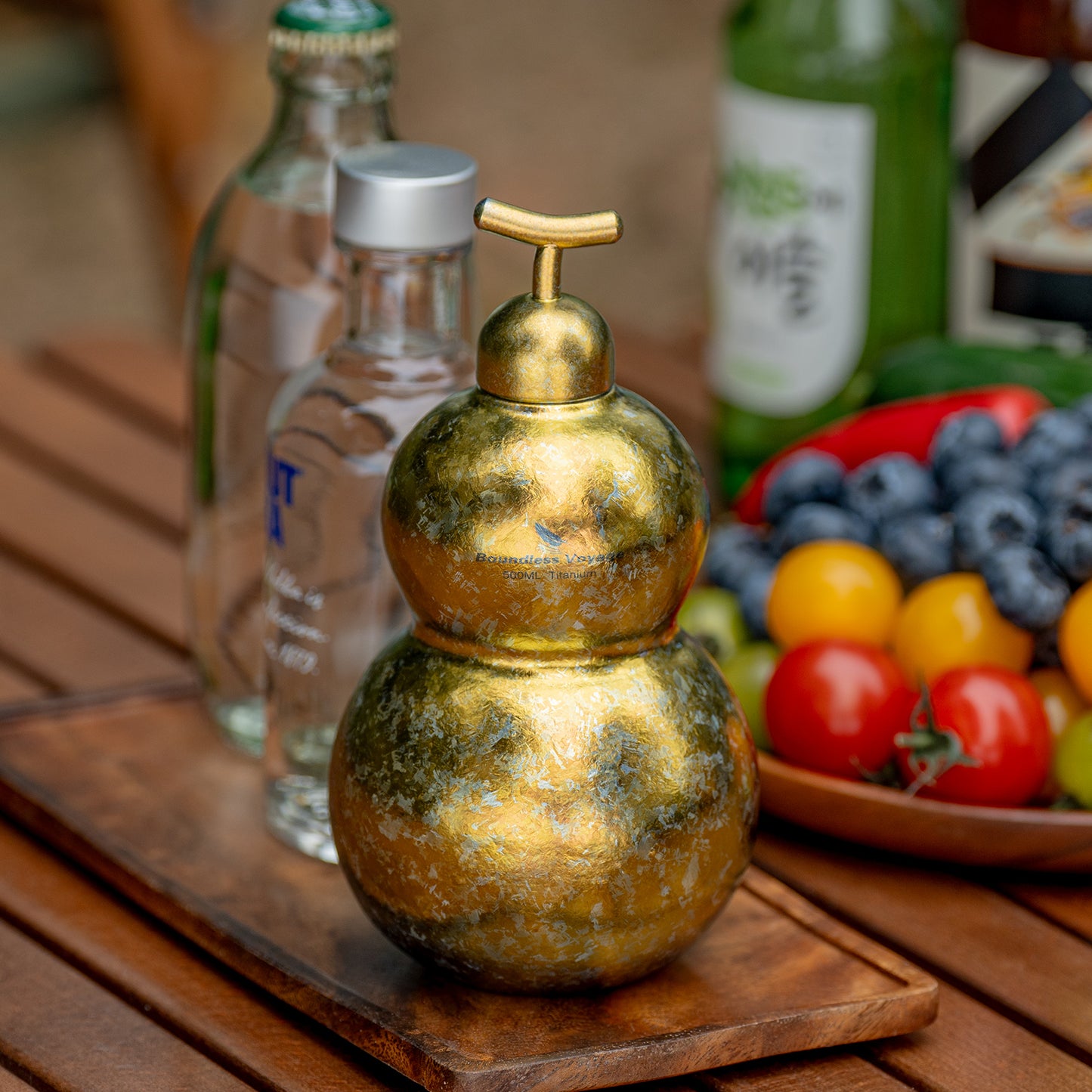 Boundless Voyage Titanium Crystallized Gourd Bottle 500ml Whiskey Alcohol Drink ware for Outdoor Camping Hiking Ti3270D