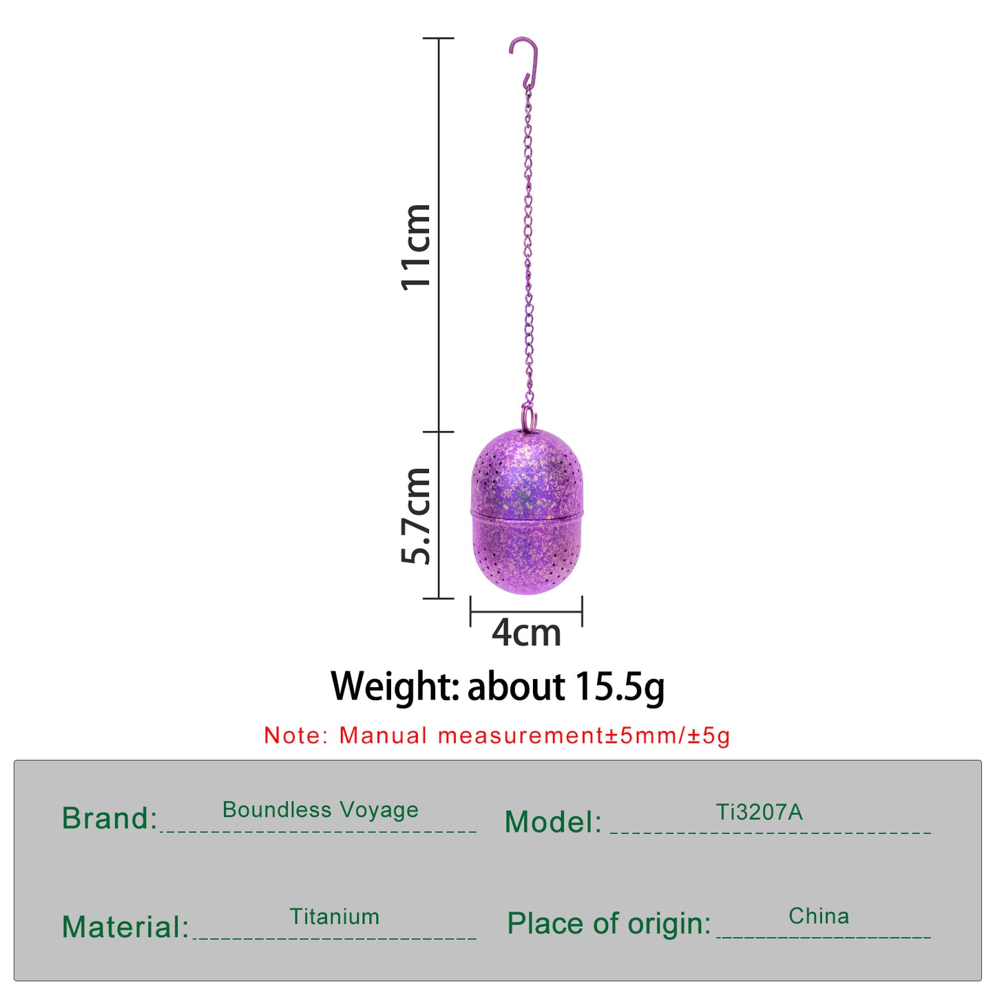 Boundless Voyage Ultralight Titanium Tea Ball Infuser with Extended Chain, Fine Mesh Strainer for Loose Tea & Spices, Reusable Filter for Mugs Teapots Home Kitchen Teaware Ti3207A