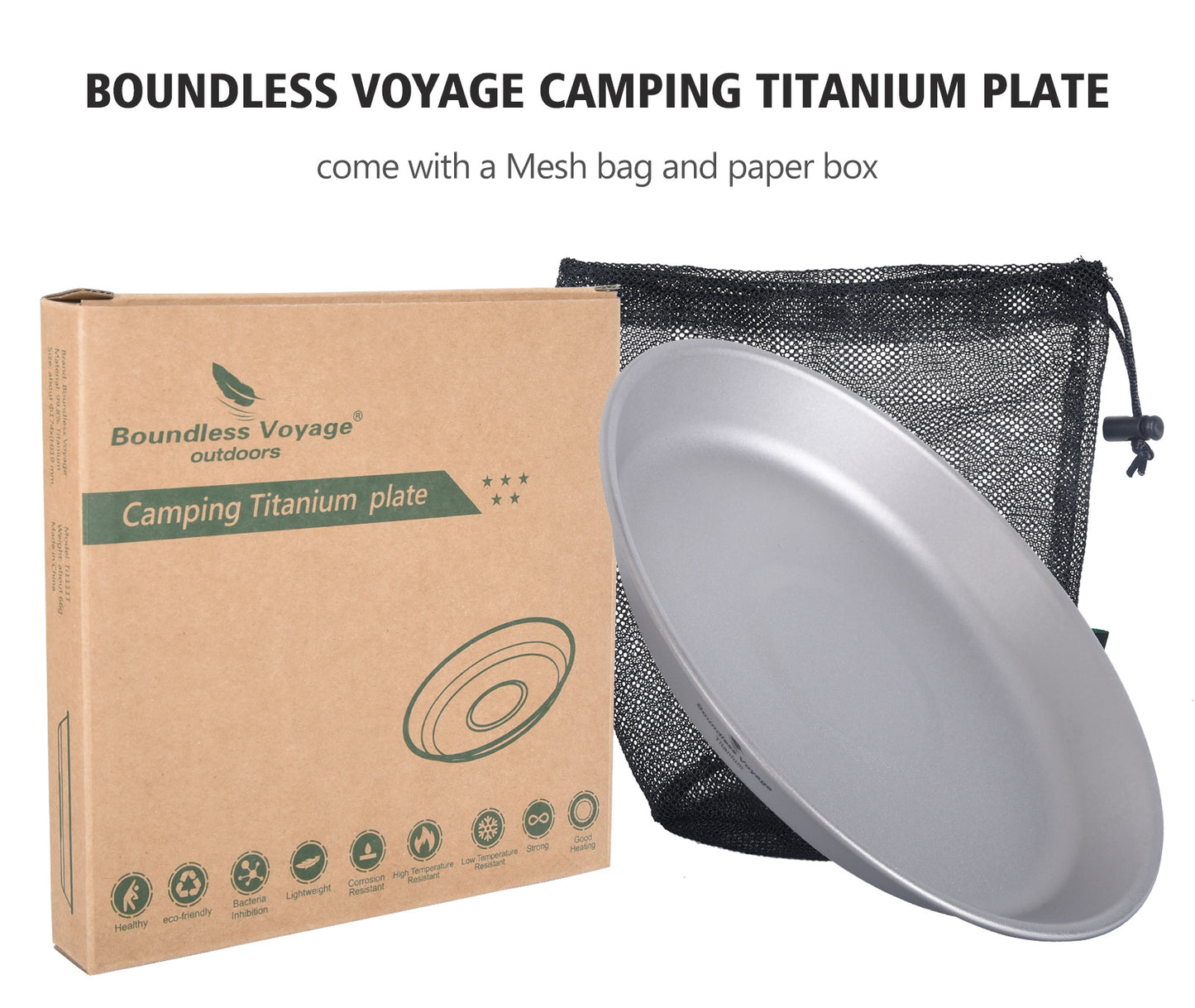 Boundless Voyage Ultralight Titanium Camping Dish Plate with Carry Bag, Portable Durable Outdoor Tableware for Camping, Hiking, Backpacking & Picnic Ti1111T