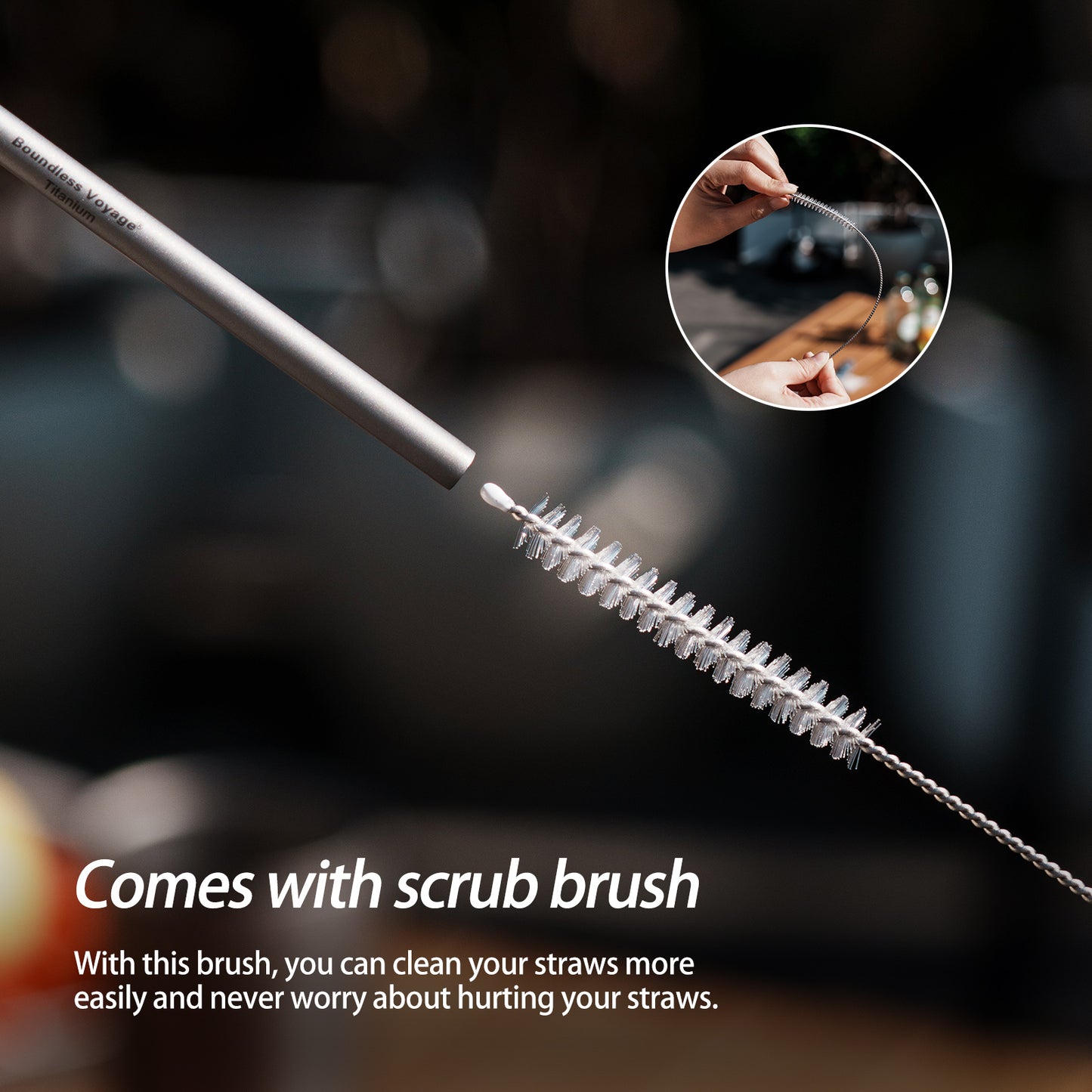 Boundless Voyage Reusable Titanium Straws, Straight & Curved Metal Drinking Straw Kit with Cleaning Brush & Storage Bag, Non-Disposable Eco-Friendly Drinkware for Home Travel Camping Ti1018T